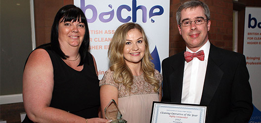 Stacey Pitchford with her certificate and the judges at the BACHE awards